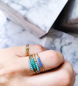 Anxiety Ring Palm Petrol Blue Beads Goldplated: Easy Order size 16-17-18-19