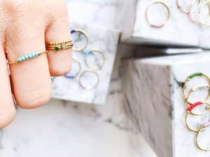 Anxiety Ring Palm Petrol Blue Beads Goldplated: Easy Order size 16-17-18-19