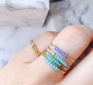 Anxiety Ring Palm Petrol Blue Beads Goldplated: Easy Order size 16-17-18-19