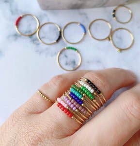 Anxiety Ring Palm Petrol Blue Beads Goldplated: Easy Order size 16-17-18-19